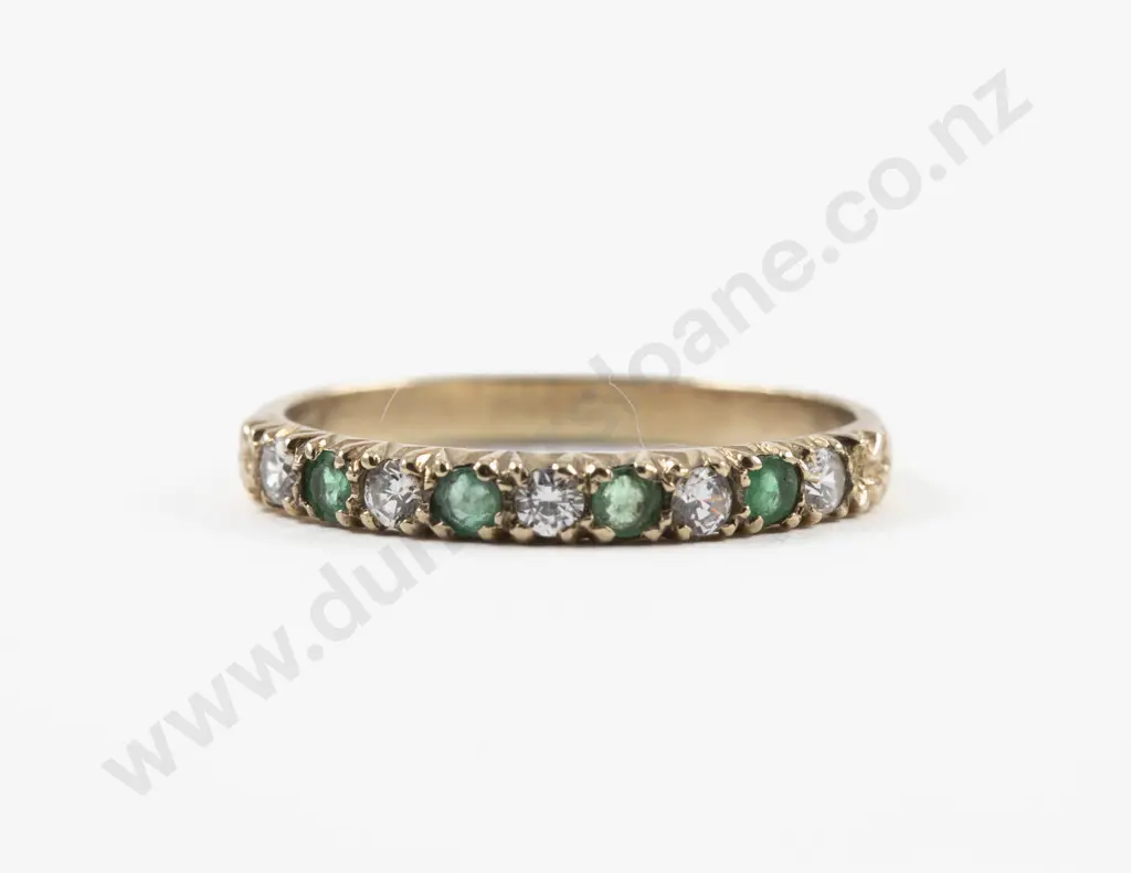 9ct Nine Stone Emerald and Cubic Zirconia Ring Image 1++