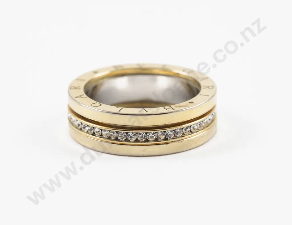 Faux Bvlgari Gold Plated Crystal Set Band Ring Image 1++