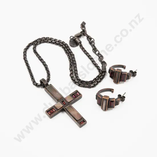 Dyrberg Kern Cross Pendant on Neck Chain with Pair Earrings
