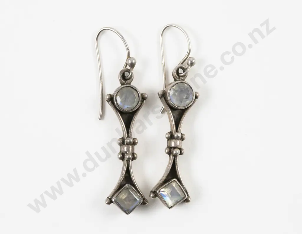 Pair S/S Moonstone Pendant Drop Earrings Image 1++