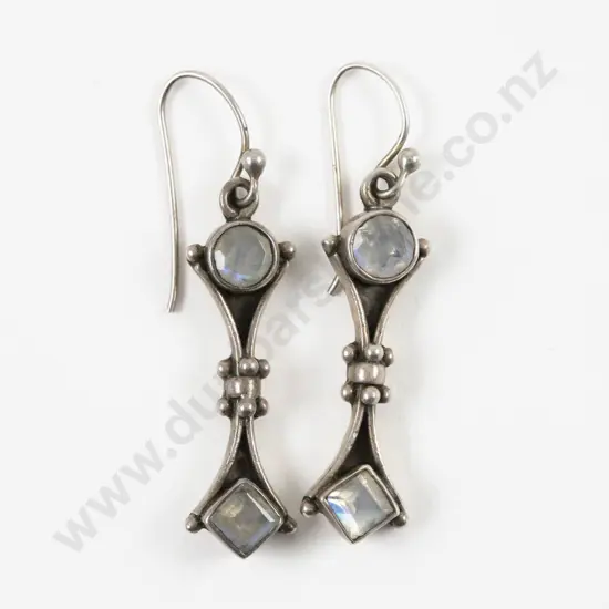 Pair S/S Moonstone Pendant Drop Earrings