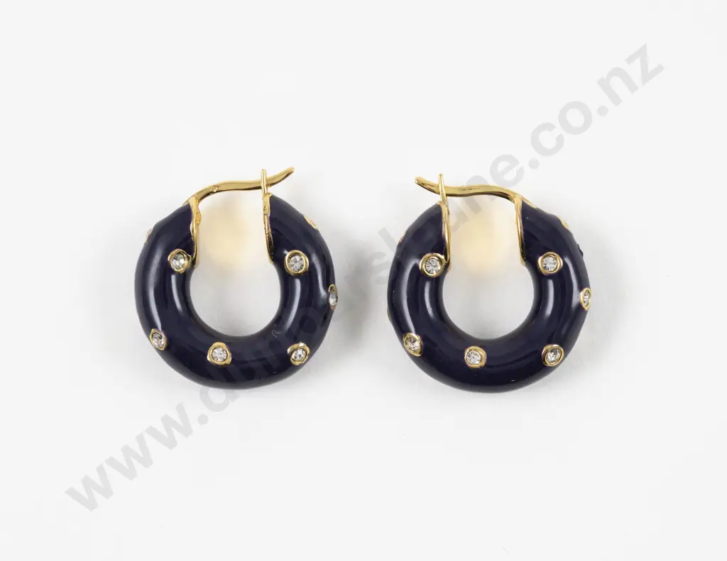 Celine Gold Plated Clear Crystal and Enamel Hoop Earrings Image 1++