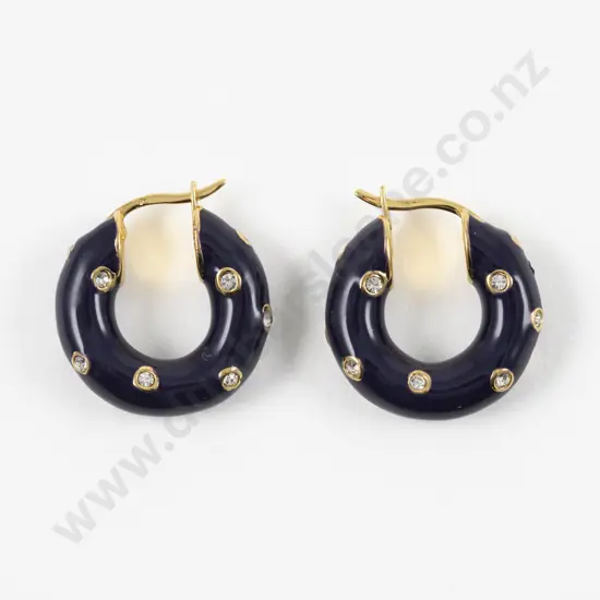 Celine Gold Plated Clear Crystal and Enamel Hoop Earrings