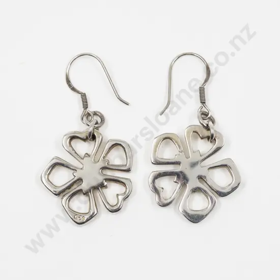 Pair S/S Flower Pendant Drop Earrings