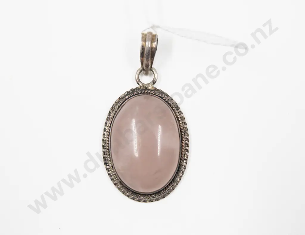 S/S Framed Single Stone Rose Quartz Pendant Image 1++