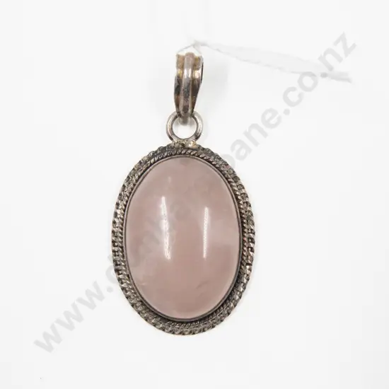S/S Framed Single Stone Rose Quartz Pendant