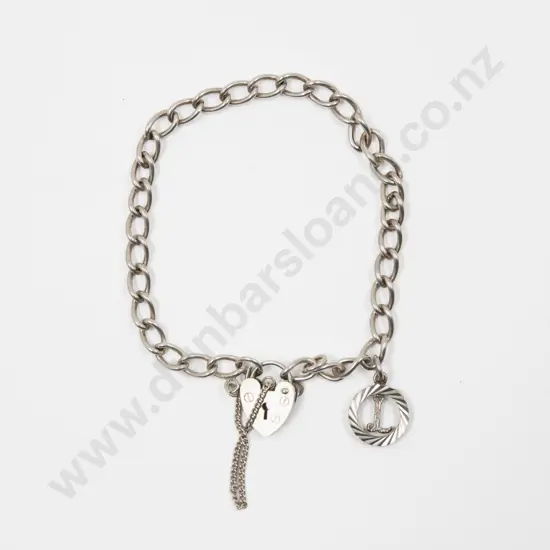 S/S Fancy Link Bracelet with Heart Padlock Clasp