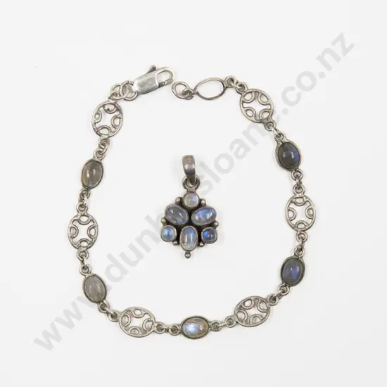 S/S Five Moonstone Fancy Link Bracelet