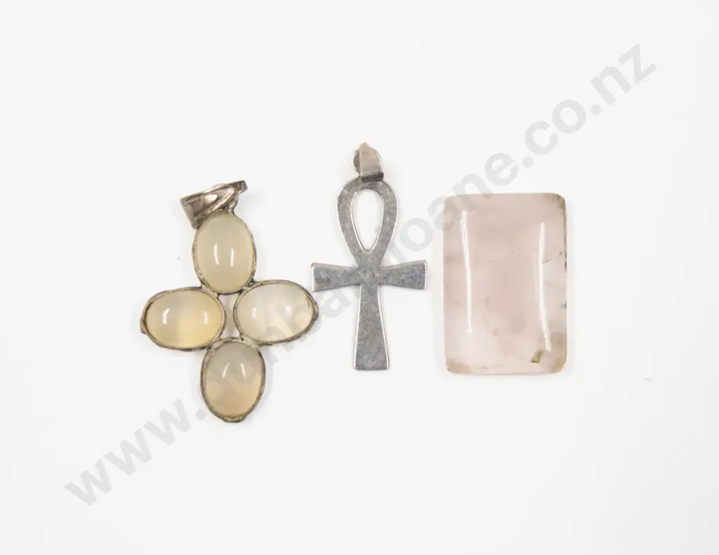 Two S/S Pendants with Unmounted Rose Quartz Gemstone Image 1++