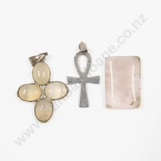 Two S/S Pendants with Unmounted Rose Quartz Gemstone