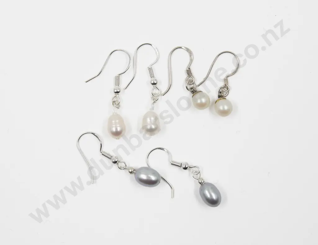 Three Pairs S/S Mounted Fresh Water Pearl Earrings Image 1++
