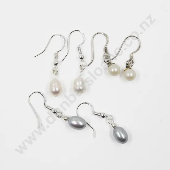 Three Pairs S/S Mounted Fresh Water Pearl Earrings