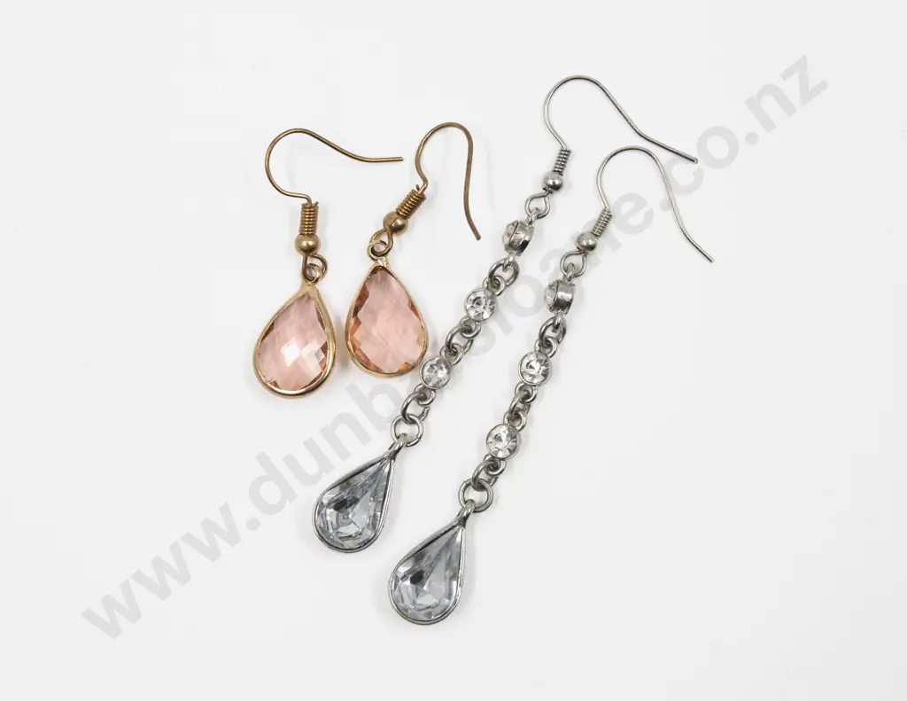Two Pairs of Clear and Pink Crystal Pendant Drop Earrings Image 1++
