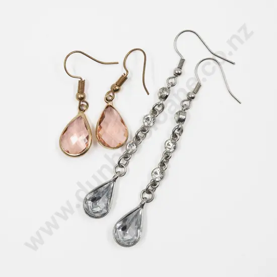 Two Pairs of Clear and Pink Crystal Pendant Drop Earrings