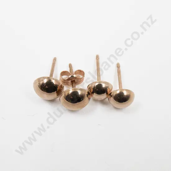 Two Pairs 9ct Dome Stud Earrings