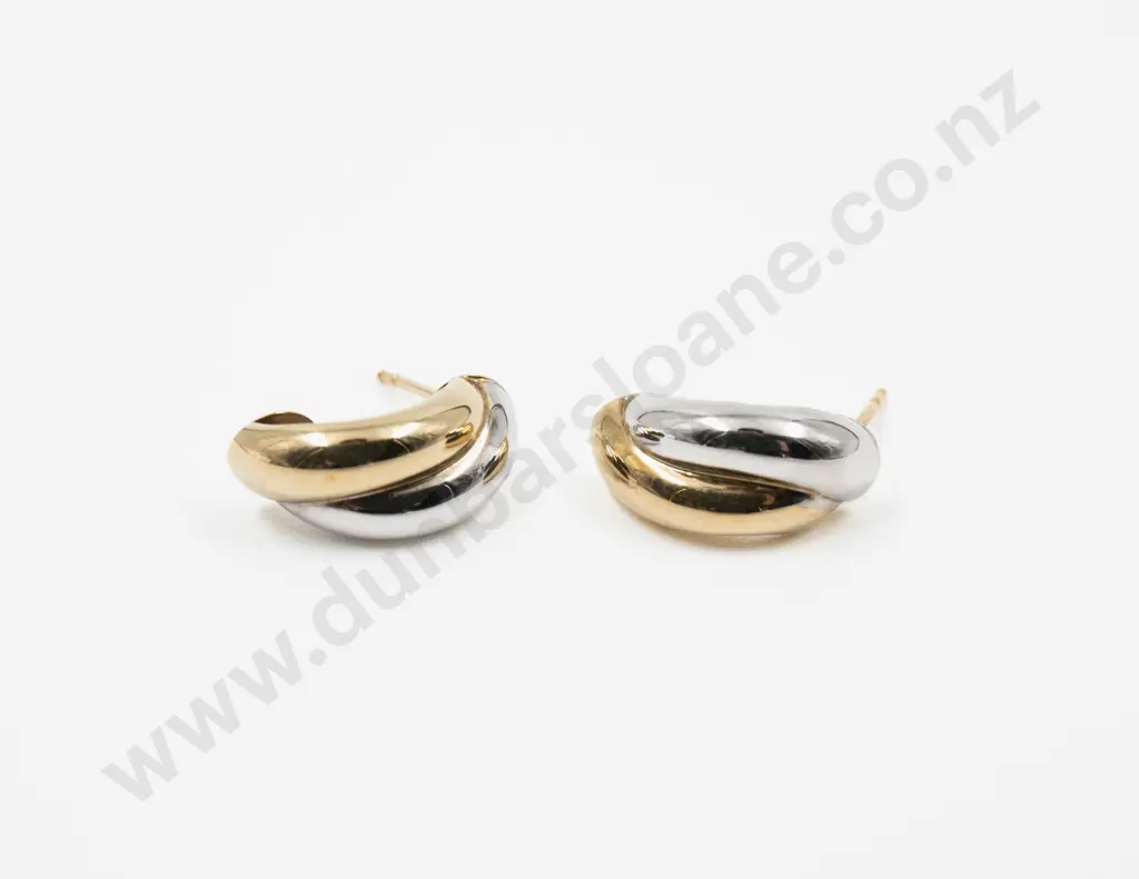 Pair 9ct Yellow and White Gold Twist Style Earrings Image 1++