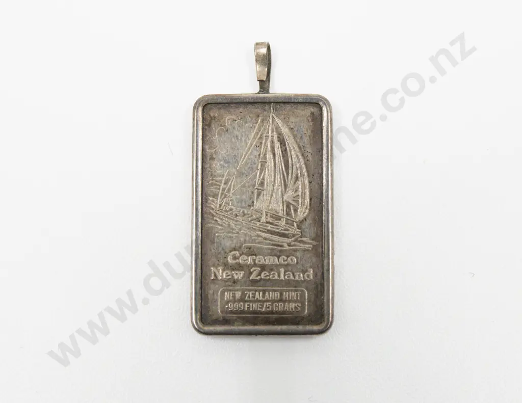 .999 Fine Silver (5grams) 'Ceramco New Zealand' Ingot Pendant Image 1++