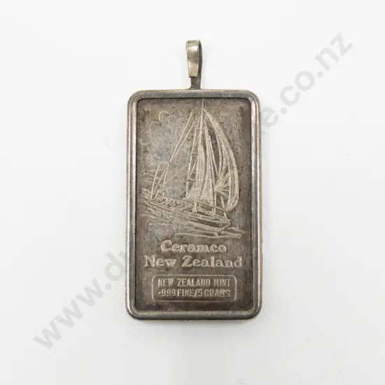.999 Fine Silver (5grams) 'Ceramco New Zealand' Ingot Pendant