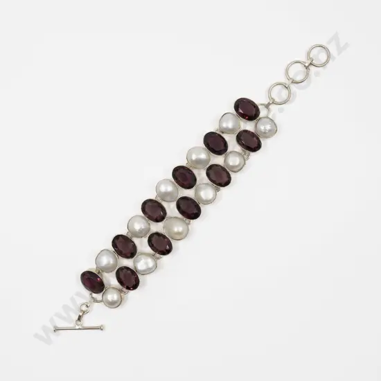 S/S Amethyst Crystal and Pearl Bracelet