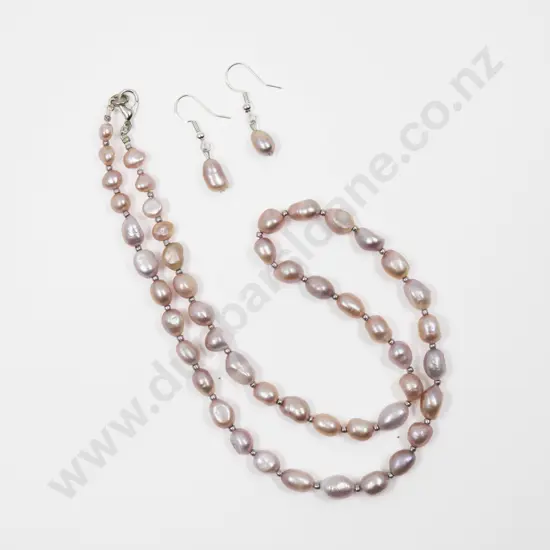 Single Strand Uniform Pink Fresh Water Pearl Necklace with Pair Earrings