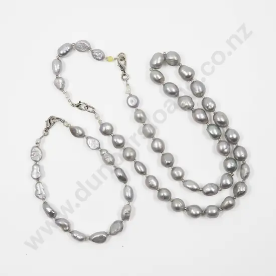 Single Strand Uniform Baroque Fresh Water Pearl Necklace and Bracelet