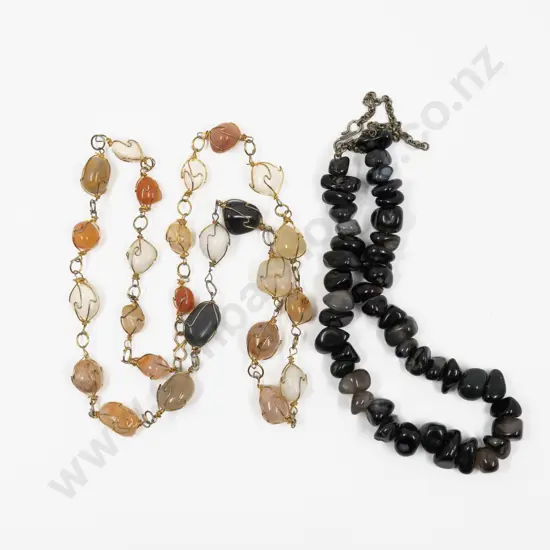 Two Single Strand Agate Bead Necklaces