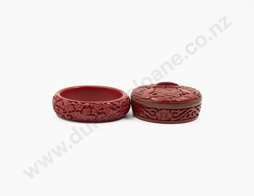 Cinnabar Lacquer Bangle and Trinket Box Image 1++