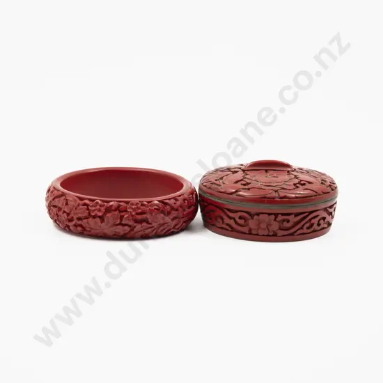 Cinnabar Lacquer Bangle and Trinket Box