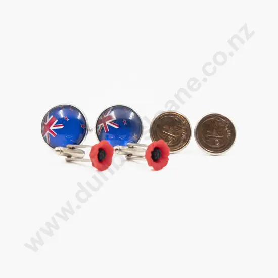Pair S/S Australian One Cent Bronze Coin Cuff Links with Two Others