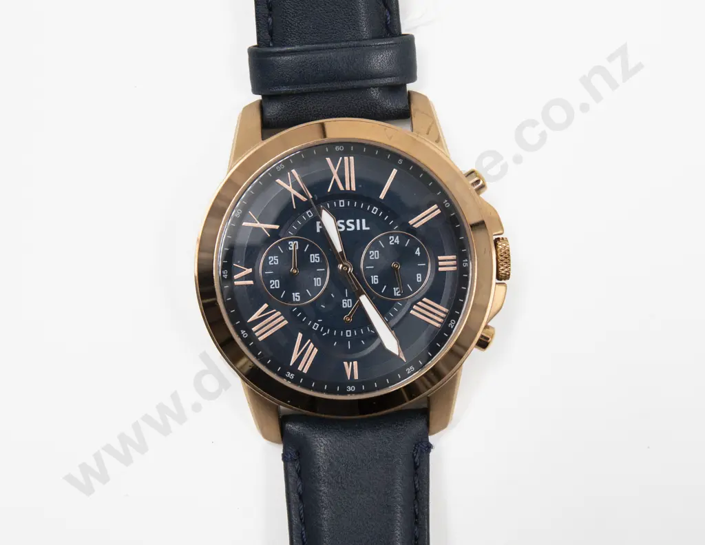 Fossil Chronograph Blue Leather Strap Gents Wrist Watch Image 1++