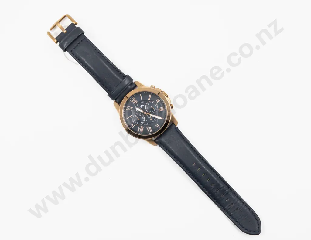 Fossil Chronograph Blue Leather Strap Gents Wrist Watch Image 1++