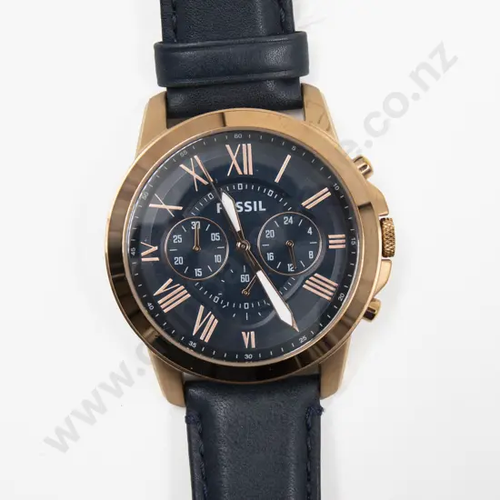 Fossil Chronograph Blue Leather Strap Gents Wrist Watch