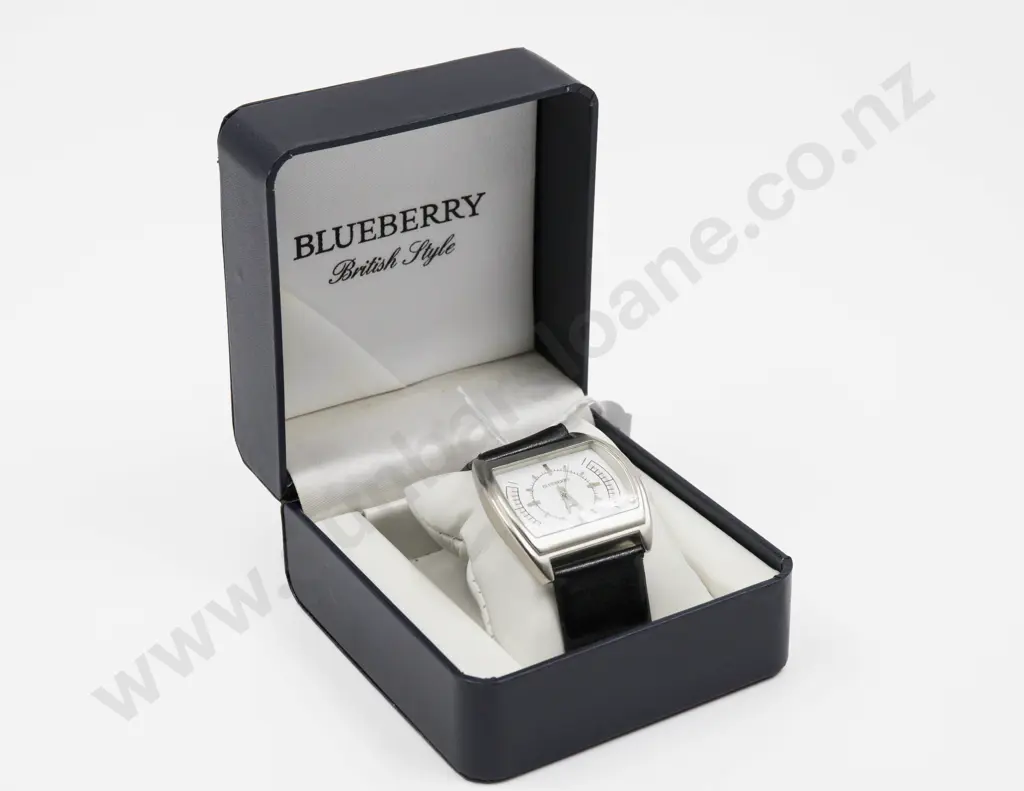 Blueberry Wrist Watch on Black Leather Strap Image 1++