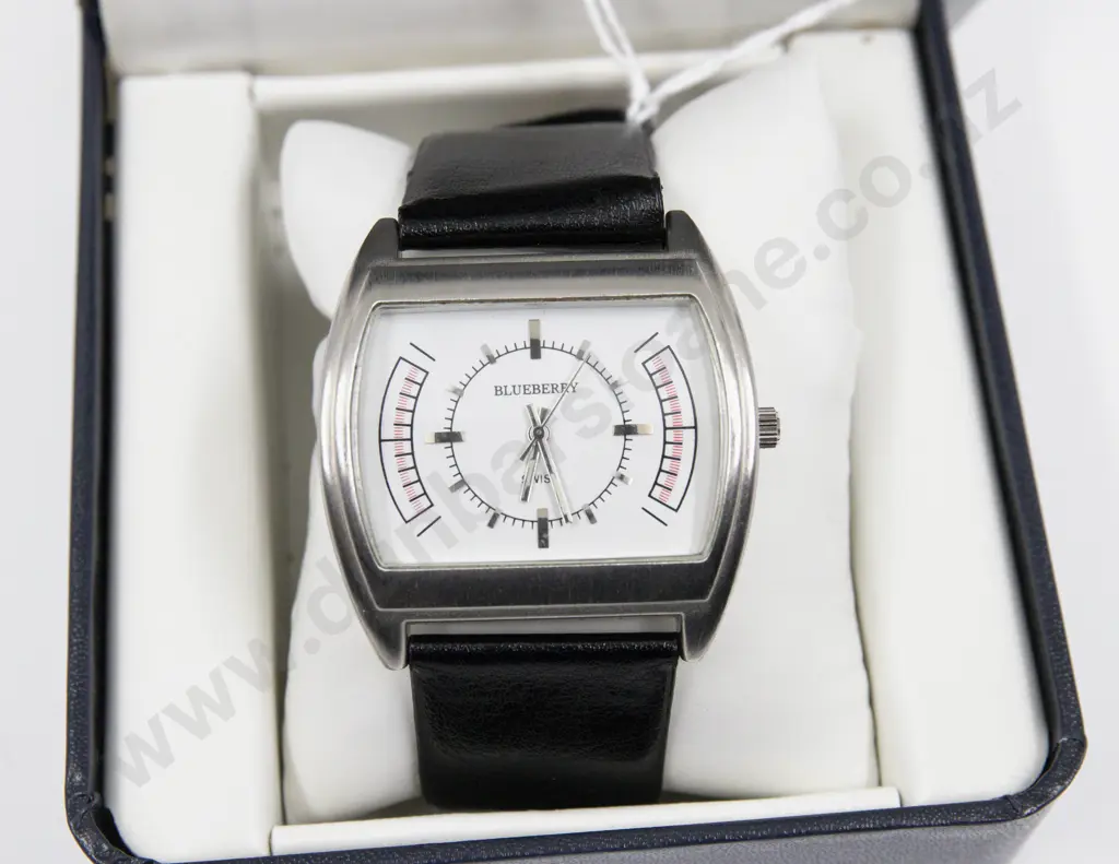 Blueberry Wrist Watch on Black Leather Strap Image 1++