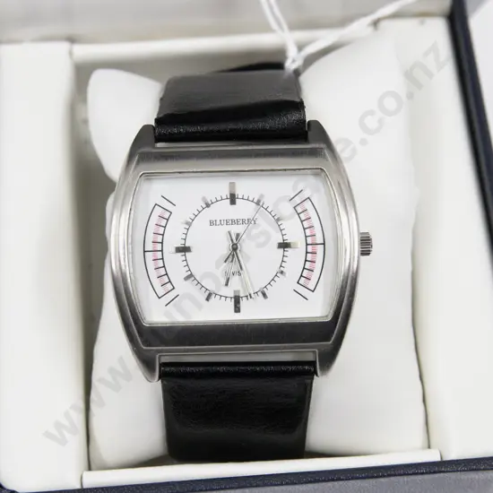 Blueberry Wrist Watch on Black Leather Strap