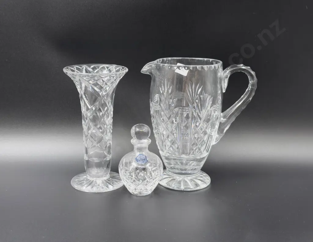 Crystal Jug together with Stewart Crystal Perfume Bottle & Vase Image 1++