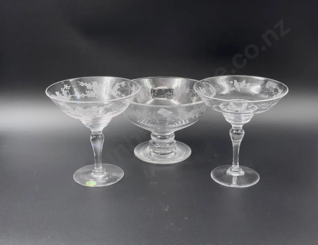 Two Stewart Crystal Comports & Pedestal Bowl Image 1++