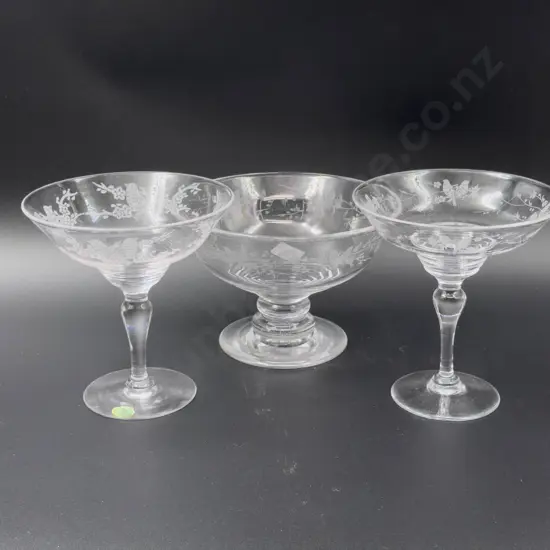 Two Stewart Crystal Comports & Pedestal Bowl
