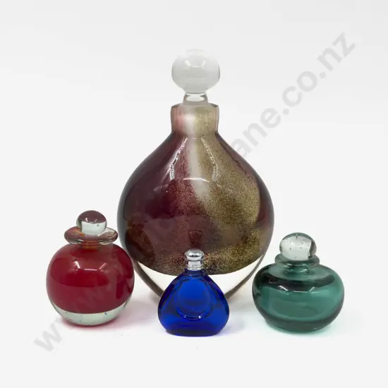 J Angus NZ Art Glass Scent Bottle & Three Other Smaller