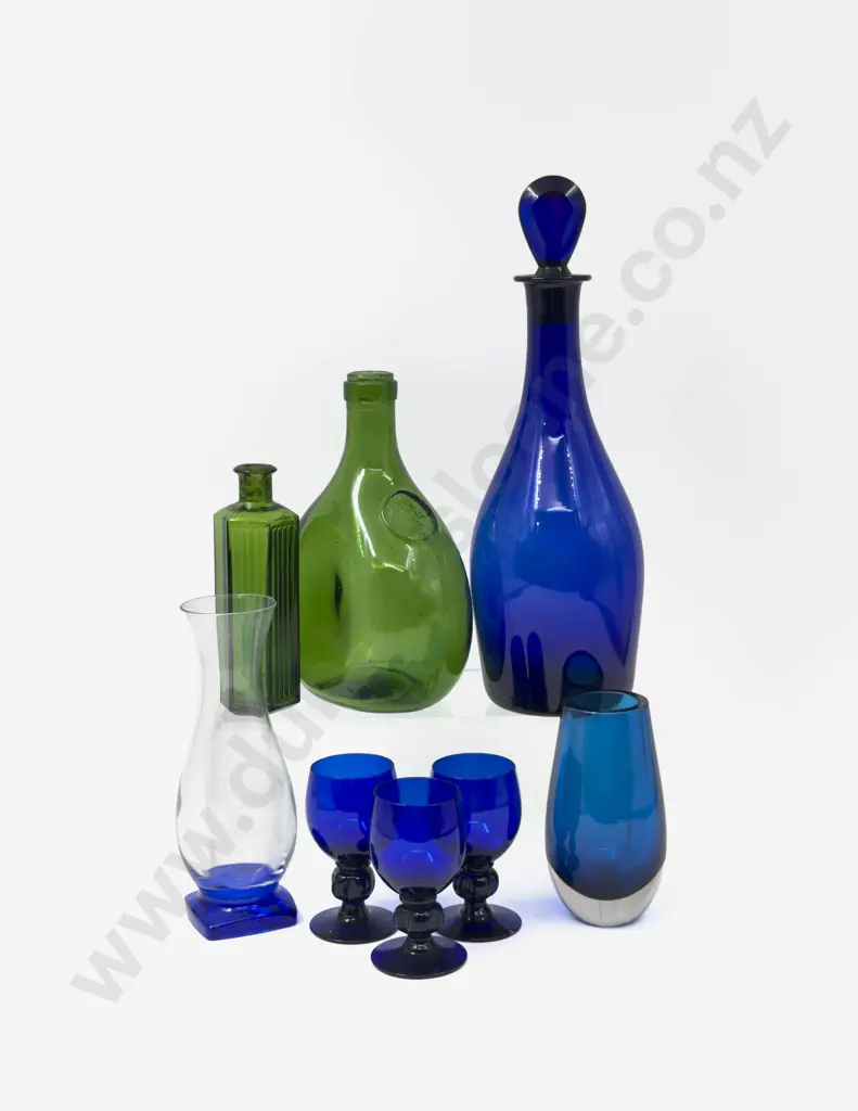 Qty of Assorted Coloured Glass Ware incl Blue Glass Decanter Image 1++