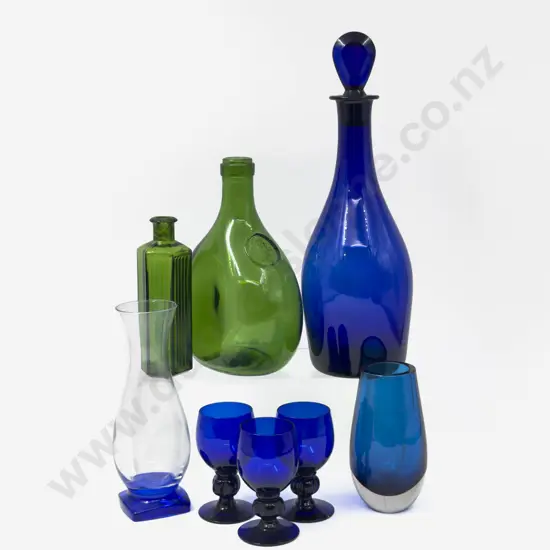 Qty of Assorted Coloured Glass Ware incl Blue Glass Decanter