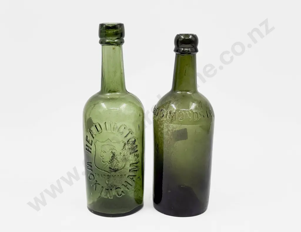 Two Vintage Green Glass Bottles Image 1++