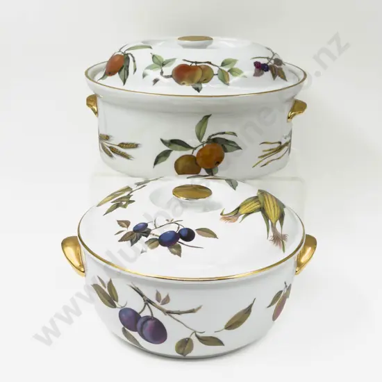 Two Royal Worcester "Evesham" Pattern Lidded Oven Dishes