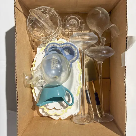 Box Qty of Assorted incl Glassware China etc