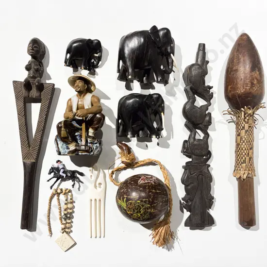 Box Qty of Assorted Carved Ornaments etc