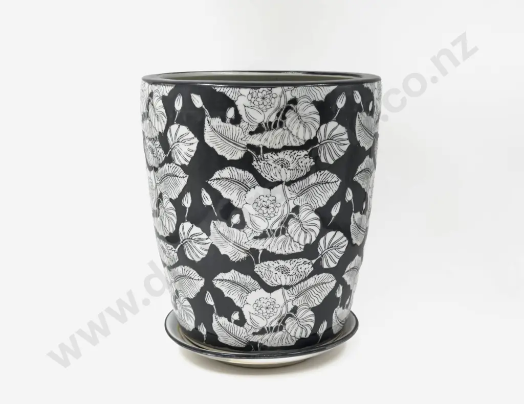 Modern Floral Decorated Planter & Associated Tray Image 1++
