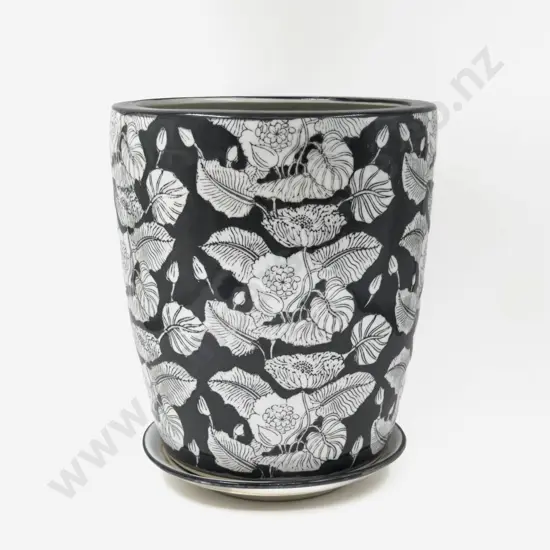 Modern Floral Decorated Planter & Associated Tray