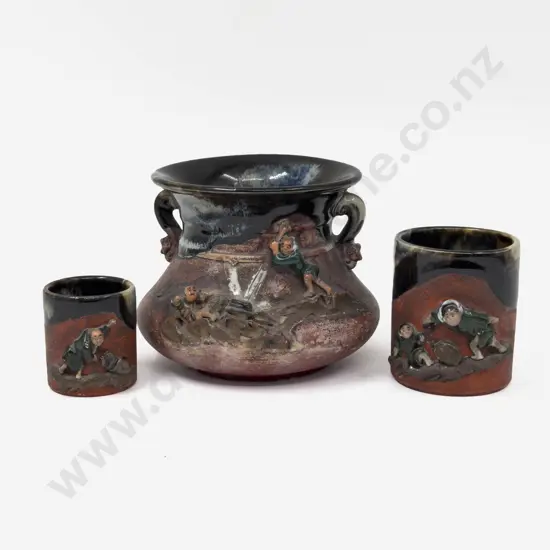 Three Pces of Japanese Sumida Gawa Pottery