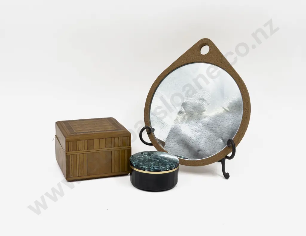 Two Trinket Boxes together with Small Mirror on Stand Image 1++