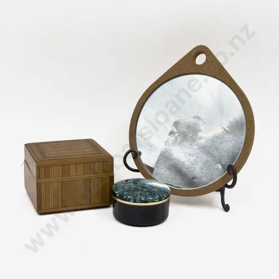 Two Trinket Boxes together with Small Mirror on Stand